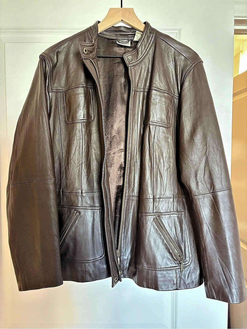 Chico's Brown Genuine Leather Jacket Size 3